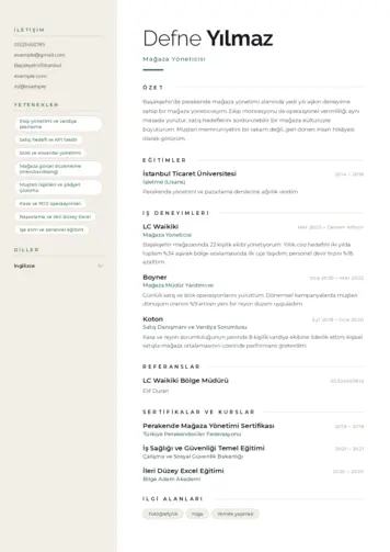 Yönetici CV Örnekleri cv indir